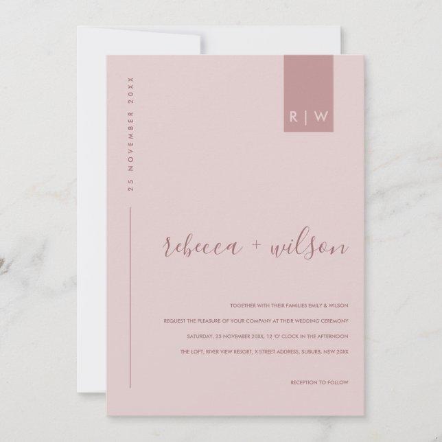 MINIMAL DUSTY ROSE PINK TYPOGRAPHY WEDDING INVITATION (Front)