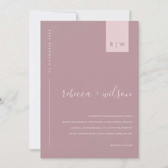 Minimal Dusty Rose Pink Typography Wedding Photo Invitation (Front)