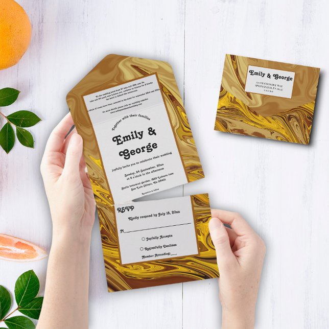 Minimal Earth Tone Gold Terracotta Artsy Wedding All In One Invitation (Creator Uploaded)