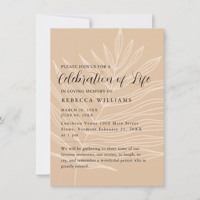 Minimal Earthy Celebration of Life  Invitation (Front)