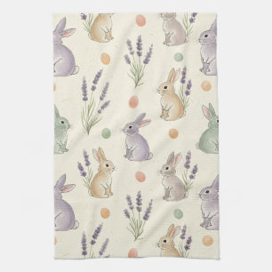 Minimal Easter Bunny Pastel Spring Pattern (1) Tea Towel