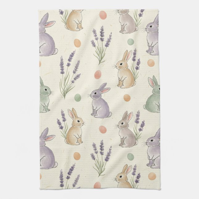 Minimal Easter Bunny Pastel Spring Pattern (1) Tea Towel (Vertical)