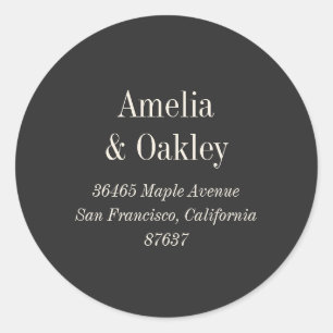Minimal Ecru Black Elegant Wedding Return Address Classic Round Sticker