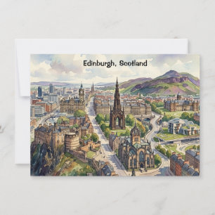 Minimal Edinburgh Scotland City View Watercolor Invitation