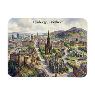 Minimal Edinburgh Scotland City View Watercolor Magnet