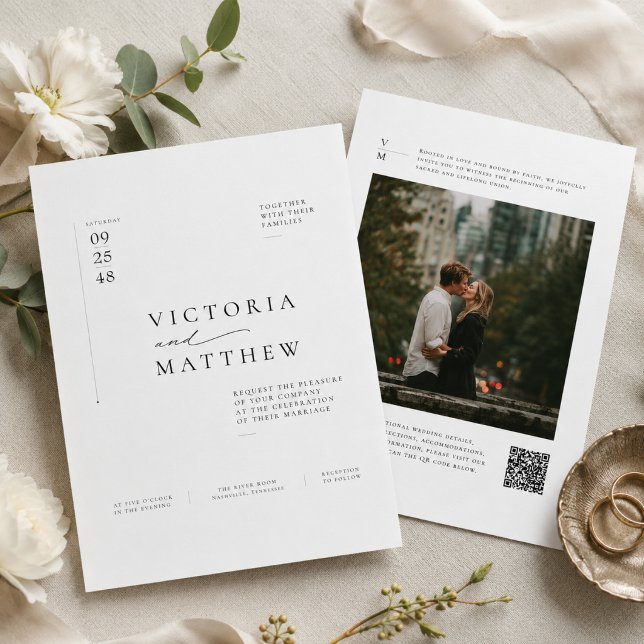 Minimal Editorial QR Code One Photo Wedding  Invitation (Creator Uploaded)