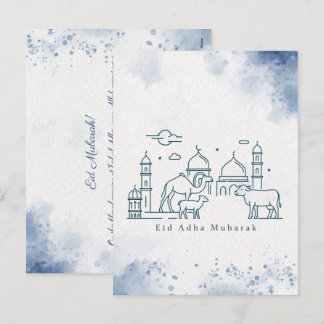 Minimal Eid al Adha Mosque and Animals Line Art  Holiday Postcard