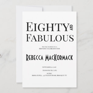 Minimal Eighty and Fabulous 80th Birthday Party Invitation