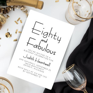 Minimal Eighty and Fabulous 80th Birthday Party Invitation