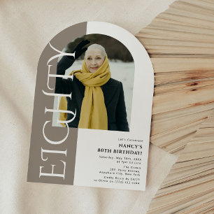 Minimal EIGHTY Arch Photo 80th Birthday Invitation