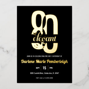 Minimal Eighty & Elegant 80th Birthday Black Gold