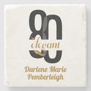Minimal Eighty & Elegant Black Gold 80th Birthday Stone Coaster