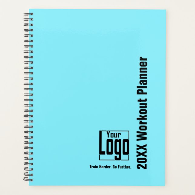 Minimal Electric-Blue Black Logo Motto Workout Planner (Front)