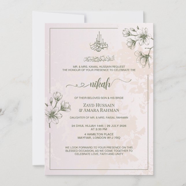 Minimal Elegance Nikah Invitation | Hibiscus Pink  (Front)