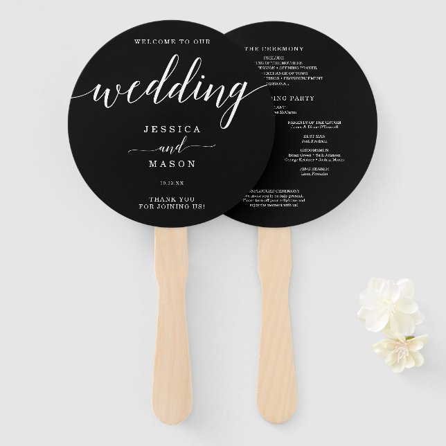 Minimal Elegance Simple Black and White Wedding Ha Hand Fan (Front and Back)