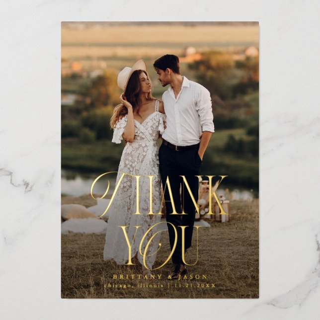 Minimal Elegance Wedding Photo Thank You Card (Front)