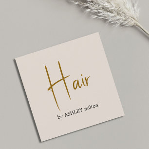 Minimal Elegant Beige Bold Hair Salon Square Business Card