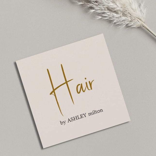 Minimal Elegant Beige Bold Hair Salon Square Business Card (Creator Uploaded)