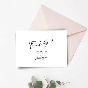 Minimal Elegant Black and White Handwritten Weddin Thank You Card