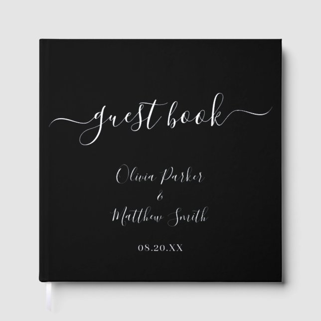 Minimal Elegant Black Classic Wedding Guest Book (Front)