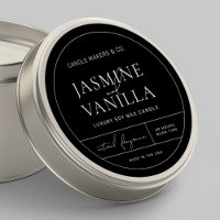 Minimal Elegant Black  Round Tin Lid Candle Label