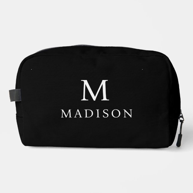 Minimal & Elegant Black & White  Custom Name Dopp Kit (Front)