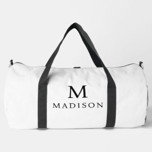 Minimal & Elegant Black & White  Custom Name Duffle Bag