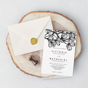 Minimal Elegant Black White Floral Summer Wedding Invitation