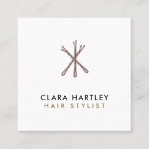 Minimal Elegant Black White Gold Bobby Pins Hair  Square Business Card