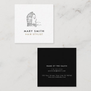 Minimal Elegant Black White  Hair Square Business Card