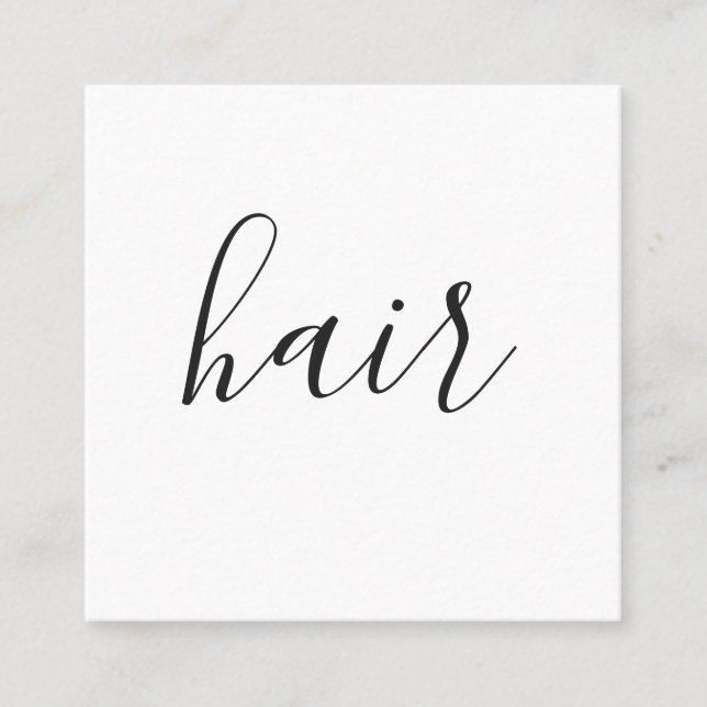 Minimal Elegant Black White Hairstylist Square Business Card (Front)