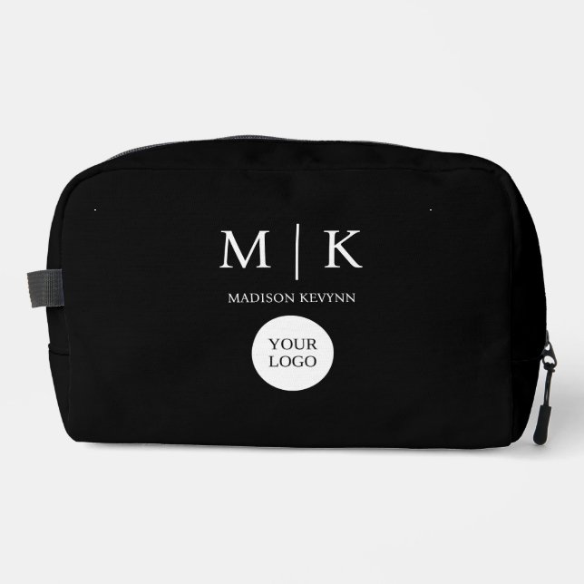 Minimal & Elegant Black & White  Logo Business Dopp Kit (Front)