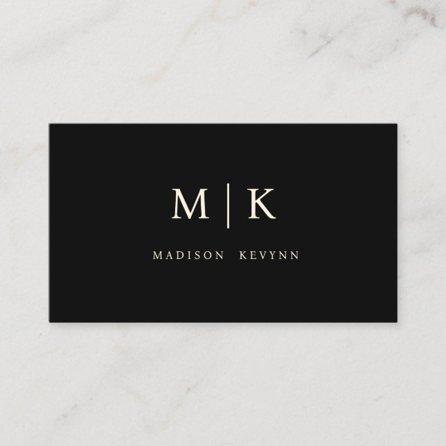 Minimal & Elegant Black & White Monogram  Business Card (Front)