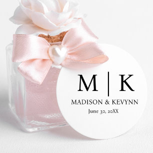 Minimal & Elegant Black & White Monogram Wedding Classic Round Sticker