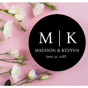 Minimal & Elegant Black & White Monogram Wedding Classic Round Sticker