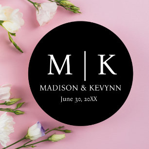 Minimal & Elegant Black & White Monogram Wedding Classic Round Sticker