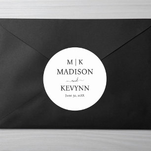 Minimal & Elegant Black & White Monogram Wedding Classic Round Sticker