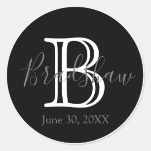 Minimal & Elegant Black & White Monogram Wedding Classic Round Sticker