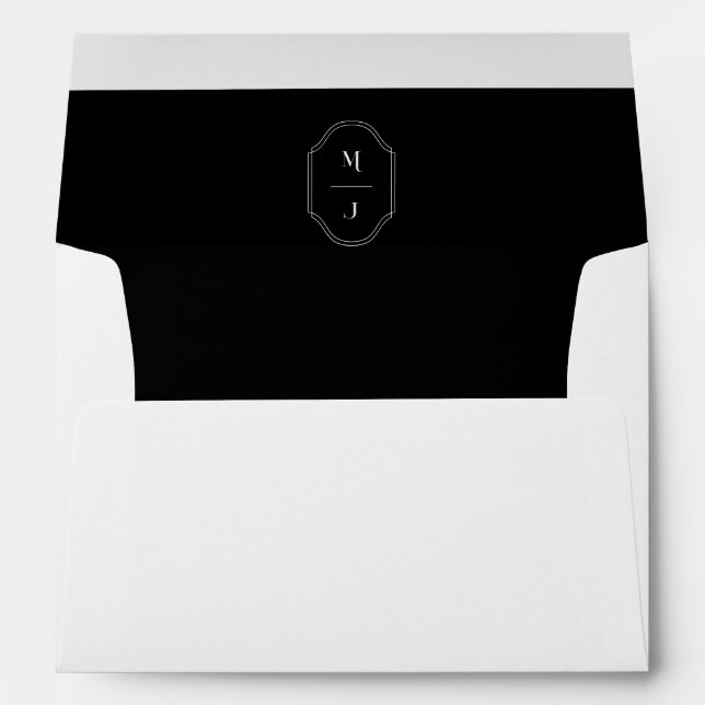 Minimal & Elegant Black & White Monogram Wedding Envelope (Back (Bottom))