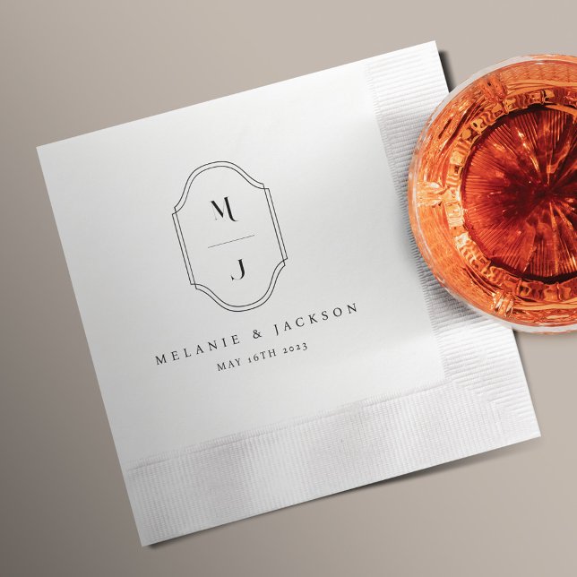 Minimal & Elegant Black & White Monogram Wedding   Napkin (Creator Uploaded)