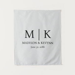 Minimal & Elegant Black & White Monogram Wedding Tapestry