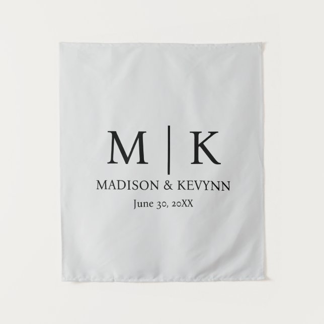 Minimal & Elegant Black & White Monogram Wedding Tapestry (Front)