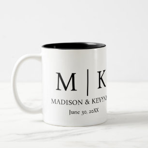 Minimal & Elegant Black & White Monogram Wedding Two-Tone Coffee Mug