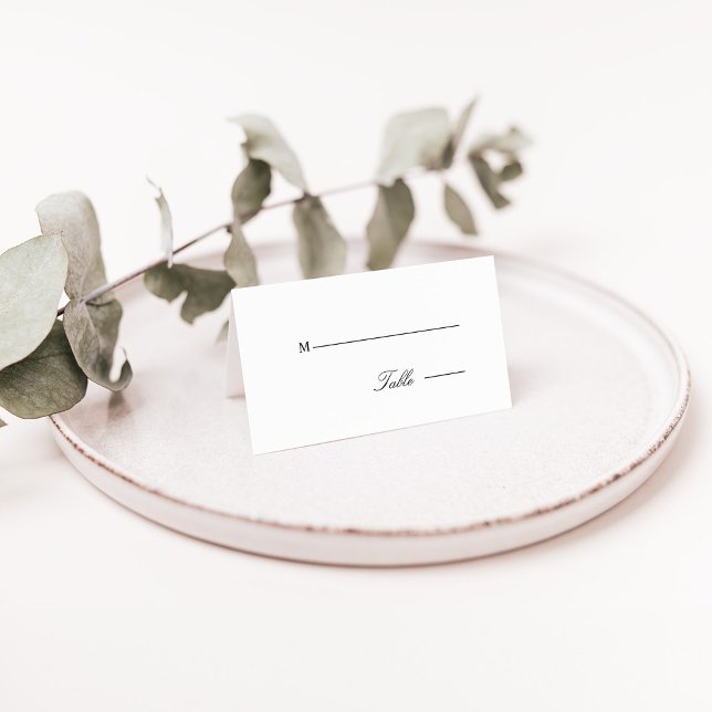 Minimal Elegant Black & White Script Wedding Place Card (Minimal Elegant Black & White Script Wedding Place Card)