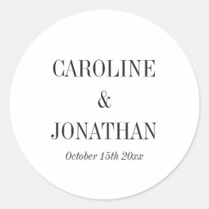 Minimal Elegant Black White Serif Wedding Names Classic Round Sticker