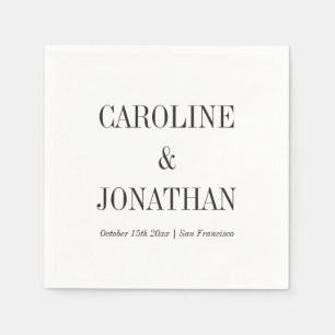 Minimal Elegant Black White Serif Wedding Names Napkin
