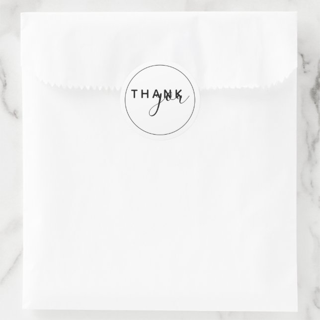 Minimal Elegant Black White Thank You Classic Round Sticker (Bag)