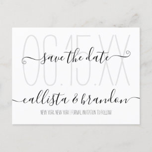 Minimal Elegant Black White Wedding Save the Date Announcement Postcard