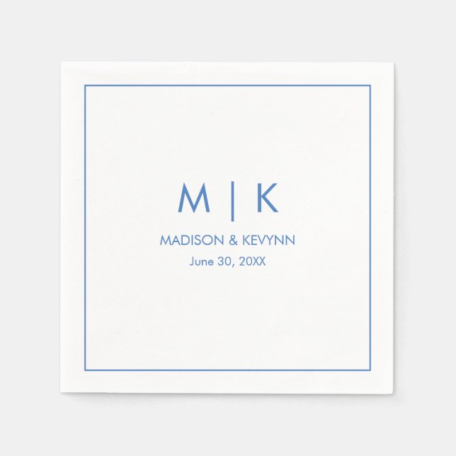 Minimal & Elegant Blue Monogram Wedding Napkin (Front)