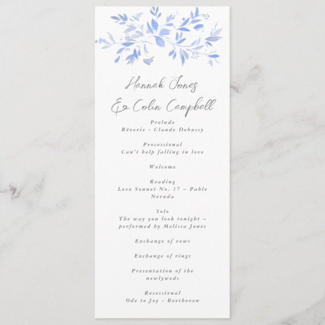 Minimal Elegant Blue Painted Porcelain Programme (Front)